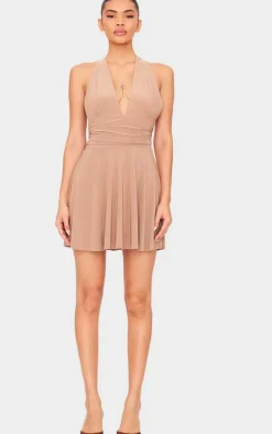 Double Layer Slinky Halter Neck Tie Back Shift Dress-PrettyLittleThing Outlet