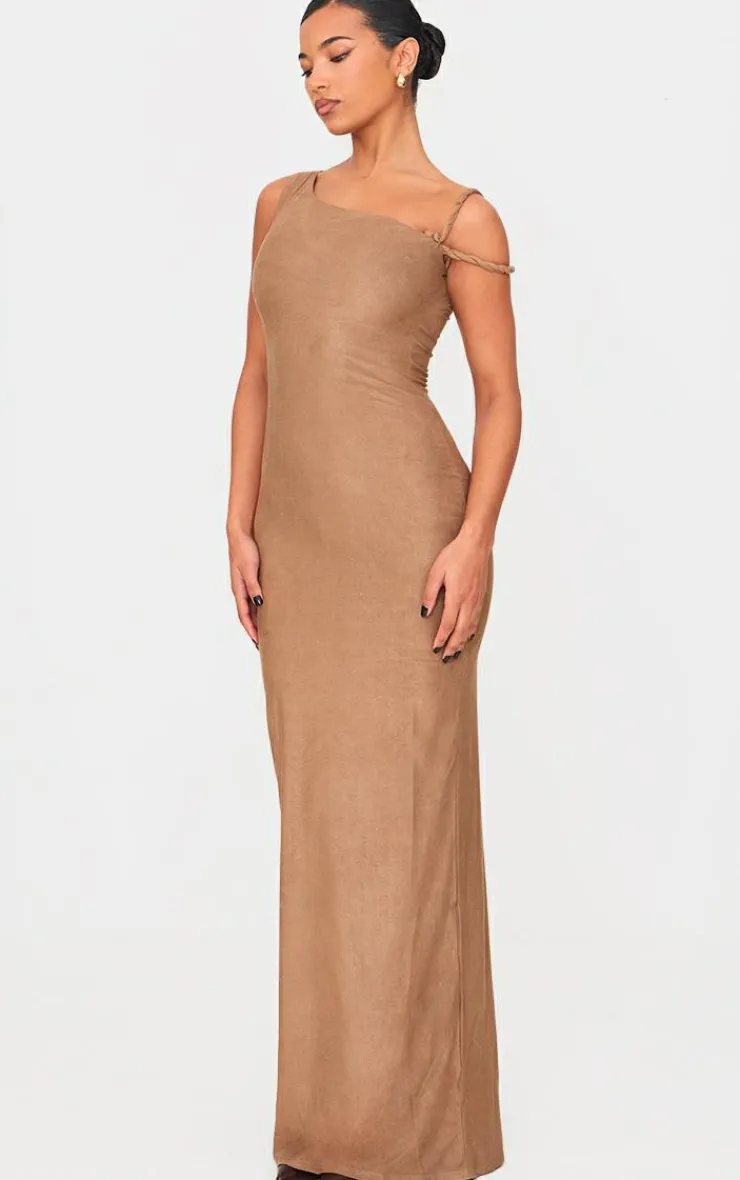 Faux Suede Twist Shoulder Maxi Dress-PrettyLittleThing Clearance