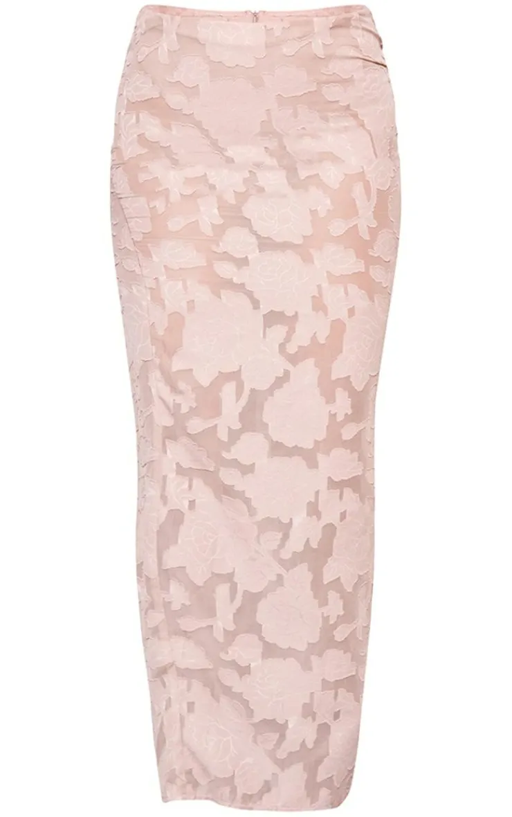 Hot PrettyLittleThing Floral Applique Low Rise Maxi Skirt Mocha