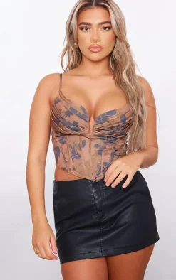 PrettyLittleThing Corsets*Floral Printed Strappy Pleated Bust Corset Detail Crop Top