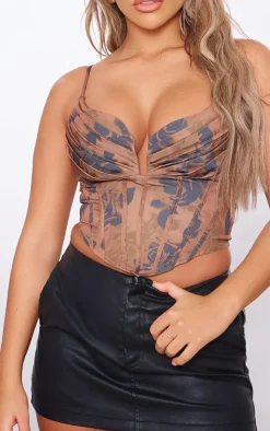 PrettyLittleThing Corsets*Floral Printed Strappy Pleated Bust Corset Detail Crop Top