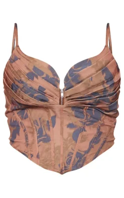 PrettyLittleThing Corsets*Floral Printed Strappy Pleated Bust Corset Detail Crop Top