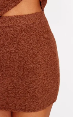 Outlet PrettyLittleThing Fluffy Boucle Knit Micro Mini Skirt Mocha