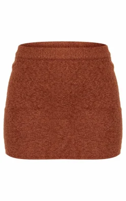 Outlet PrettyLittleThing Fluffy Boucle Knit Micro Mini Skirt Mocha