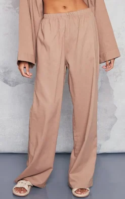 PrettyLittleThing Linen Look Bum Pocket Oversized Wide Leg Pants Mocha