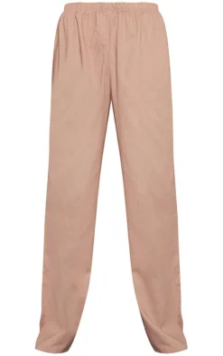 PrettyLittleThing Linen Look Bum Pocket Oversized Wide Leg Pants Mocha