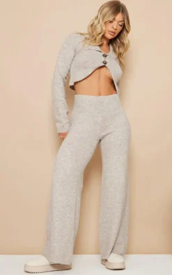 Discount PrettyLittleThing Luxe Knit Button Front Curved Crop Cardigan Mocha
