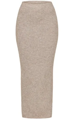 New PrettyLittleThing Luxe Knit Low Rise Midaxi Skirt Mocha