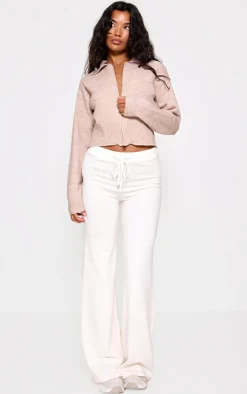 New PrettyLittleThing Marl Knit Cropped Zip Cardigan Mocha
