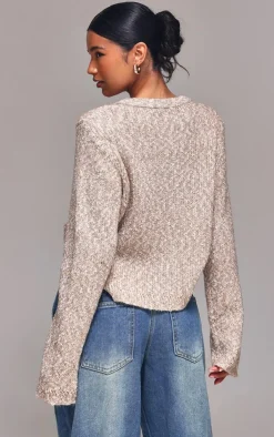 PrettyLittleThing Cardigans*Marl Textured Bobble Knit Button Up Pocket Detail Cardigan