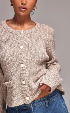 PrettyLittleThing Cardigans*Marl Textured Bobble Knit Button Up Pocket Detail Cardigan
