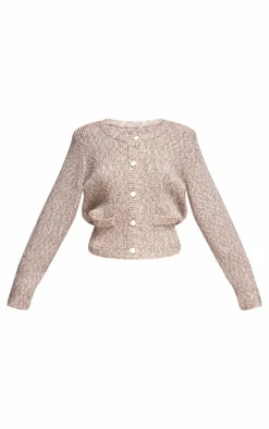 PrettyLittleThing Cardigans*Marl Textured Bobble Knit Button Up Pocket Detail Cardigan