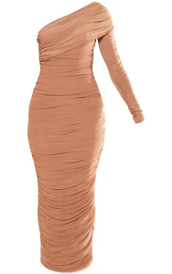 Mesh Bardot One Sleeve Maxi Dress-PrettyLittleThing Hot