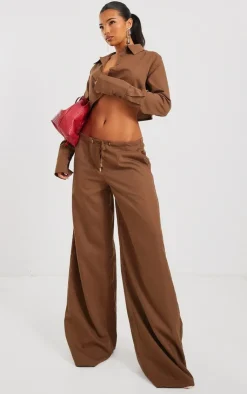 Outlet PrettyLittleThing Oversized Drawstring Straight Leg Pants Mocha