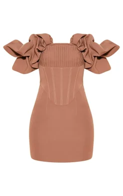 Pleated Corset Detail Puff Sleeve Bodycon Dress-PrettyLittleThing New