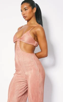 Plisse Knot Front Strappy Back Jumpsuit-PrettyLittleThing