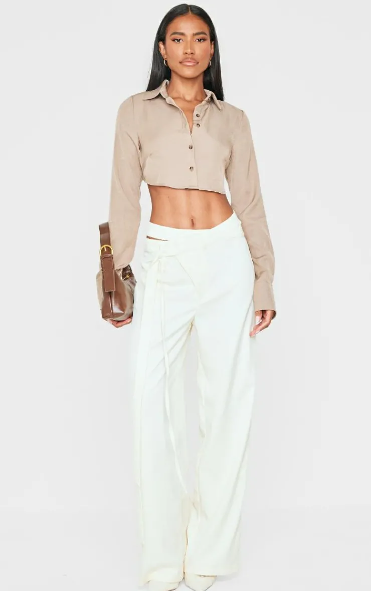 PrettyLittleThing Shirts*Premium Woven Tie Backless Cropped Shirt