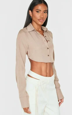 PrettyLittleThing Shirts*Premium Woven Tie Backless Cropped Shirt