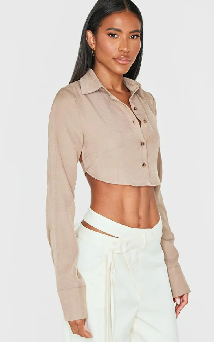 PrettyLittleThing Shirts*Premium Woven Tie Backless Cropped Shirt