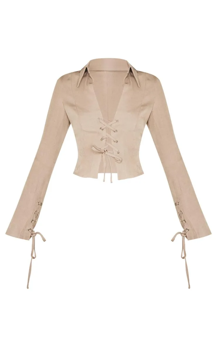 PrettyLittleThing Shirts*Premium Woven Tie Front Shirt