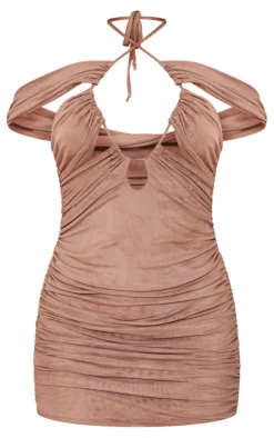 Ruched Cut Out Bardot Bodycon Dress-PrettyLittleThing Sale