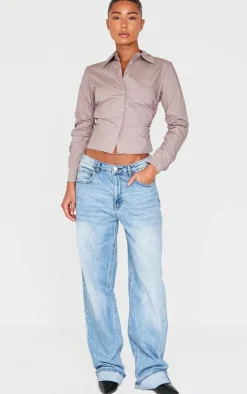 PrettyLittleThing Shirts*Mocha Ruched Side Shirt