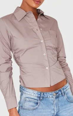 PrettyLittleThing Shirts*Mocha Ruched Side Shirt