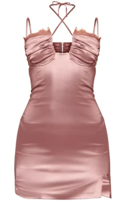 Satin Tie Front Cup Detail Mini Dress-PrettyLittleThing Sale