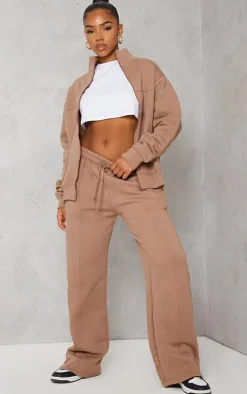 Best PrettyLittleThing Seam Detail Zip Through Track Top Mocha