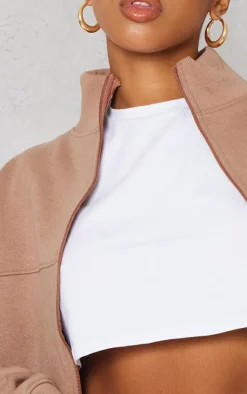 PrettyLittleThing Seam Detail Zip Track Top Mocha