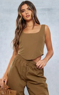 Online PrettyLittleThing Shell Toggle Drawstring Ruched Cargo Pants Mocha