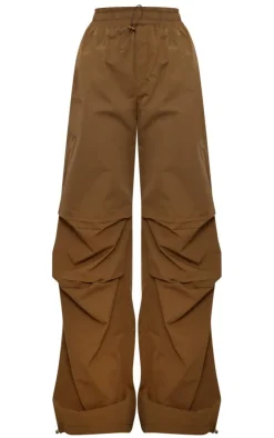 Online PrettyLittleThing Shell Toggle Drawstring Ruched Cargo Pants Mocha