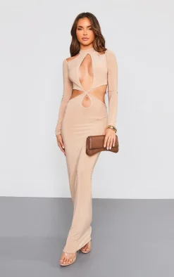 Slinky High Neck Cut Out Maxi Dress-PrettyLittleThing New