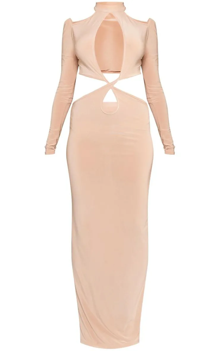 Slinky High Neck Cut Out Maxi Dress-PrettyLittleThing New