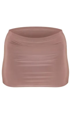 Discount PrettyLittleThing Slinky Low Rise Micro Mini Skirt Mocha
