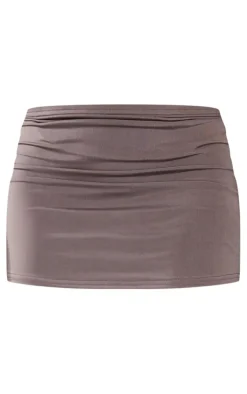 Sale PrettyLittleThing Slinky Low Rise Mini Micro Skirt Mocha