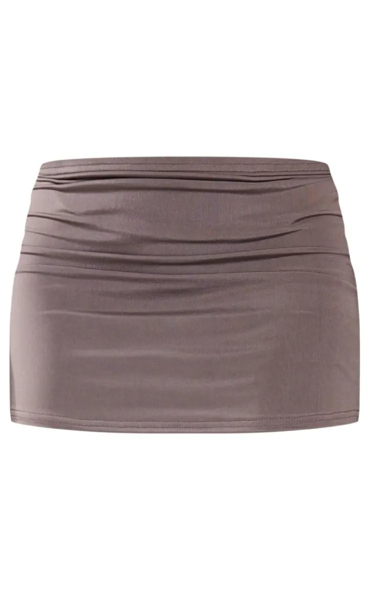 Sale PrettyLittleThing Slinky Low Rise Mini Micro Skirt Mocha