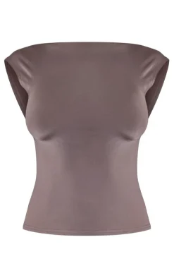 Best PrettyLittleThing Slinky Open Back Longline Top Mocha