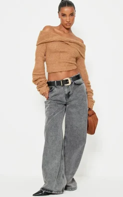PrettyLittleThing Thanksgiving Outfits*Soft Bobble Knit Bardot Foldover Top