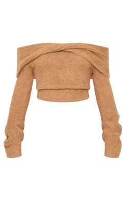 PrettyLittleThing Thanksgiving Outfits*Soft Bobble Knit Bardot Foldover Top