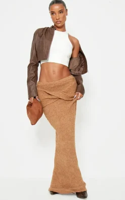 Best PrettyLittleThing Soft Bobble Knit Foldover Maxi Skirt Mocha