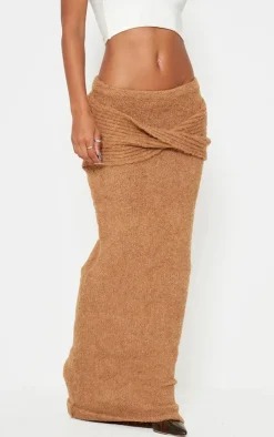Best PrettyLittleThing Soft Bobble Knit Foldover Maxi Skirt Mocha