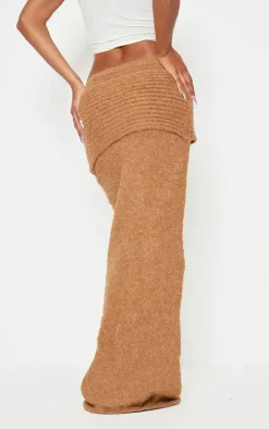 Best PrettyLittleThing Soft Bobble Knit Foldover Maxi Skirt Mocha