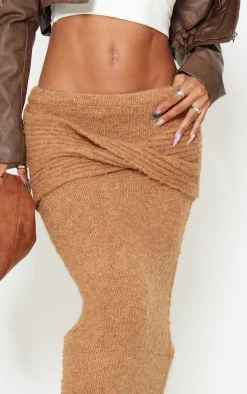 Best PrettyLittleThing Soft Bobble Knit Foldover Maxi Skirt Mocha