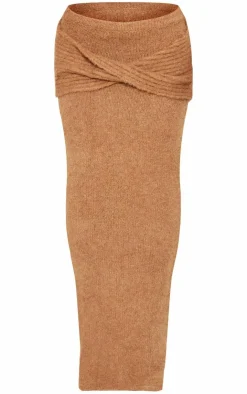 Best PrettyLittleThing Soft Bobble Knit Foldover Maxi Skirt Mocha
