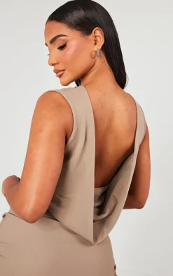 Outlet PrettyLittleThing Soft Touch Backless Side Ruched Top Mocha