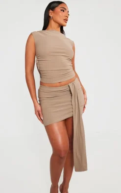 Outlet PrettyLittleThing Soft Touch Backless Side Ruched Top Mocha