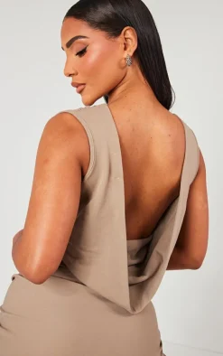Outlet PrettyLittleThing Soft Touch Backless Side Ruched Top Mocha