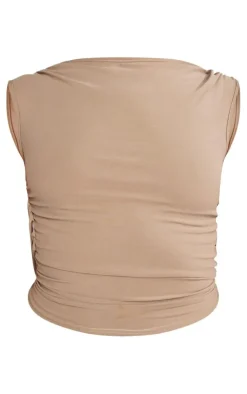 Outlet PrettyLittleThing Soft Touch Backless Side Ruched Top Mocha