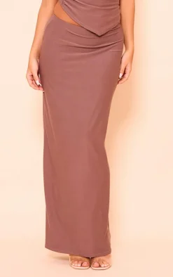 PrettyLittleThing Soft Touch Low Rise Maxi Skirt Mocha